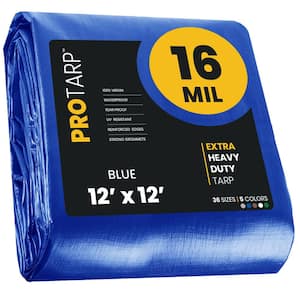 12 ft. x 12 ft. Blue 16 Mil Heavy Duty Polyethylene Tarp, Waterproof, UV Resistant, Rip and Tear Proof