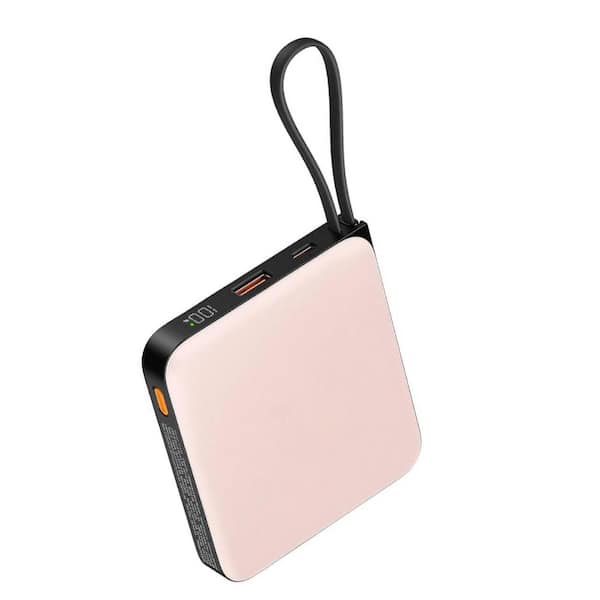 Yichuhaoxi Mini Portable Charger, 22. 5W USB C Fast Charging 10000mAh Pocket Power Bank with Built-in Cable, Battery in Pink 1 Pack