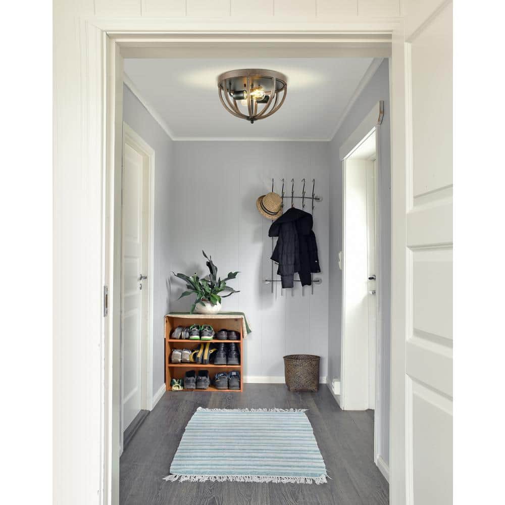 Darlene 13" Rustic Brown Iron LED Flush Mount Light