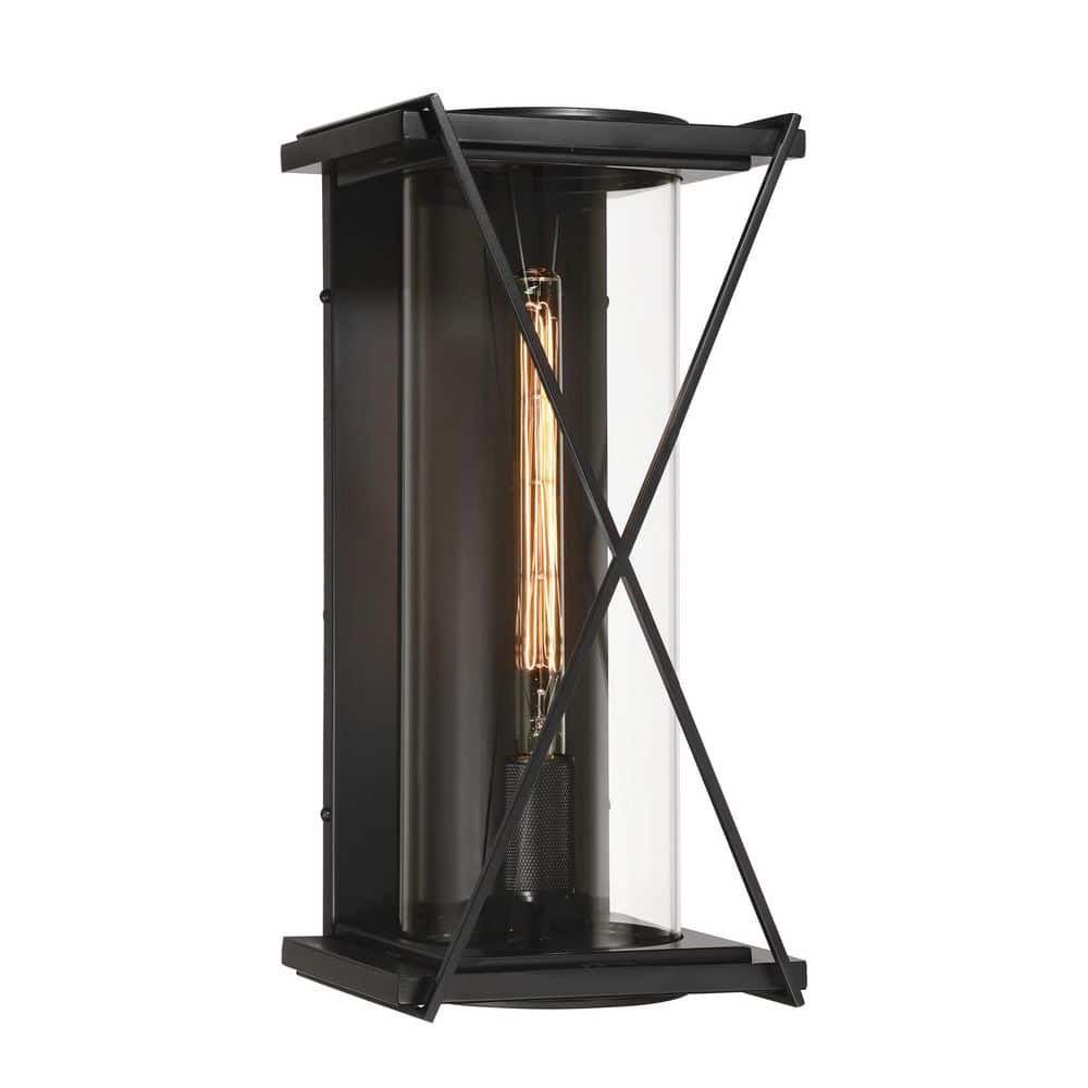 Rockhill 19.5 in. Dark Matte Black Outdoor Hardwired Rectangle Coach Wall Sconce with Clear Glass Shade No Bulb Included price history on PriceWatchPro