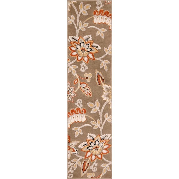 Home Dynamix Tremont Teaneck Taupe/Pink 2 ft. x 7 ft. Floral Runner Rug