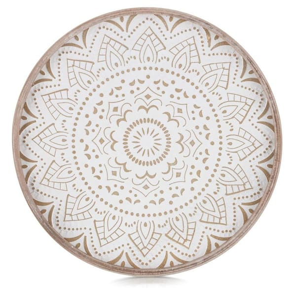 Afoxsos Decorative Coffee Table Tray Round Wood for Boho Home Decor 12 In. Rustic Farmhouse Centerpiece for Dining Room, Brown