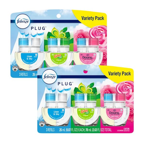 Febreze 2.63 oz. Variety Pack Plug Linen, Gain, and Downy April Fresh Scent Automatic Air Freshener (3 Refills)(Multi-Pack 2)