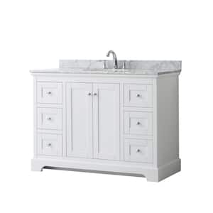 Avery 48 in. W x 22 in. D Bathroom Vanity in White with Marble Vanity Top in White Carrara with White Basin