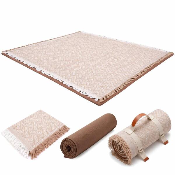 80 x 80 in Extra Large 2-in-1 Waterproof Boho Woven Outdoor Picnic Blanket and Giant Beach Towel Travel