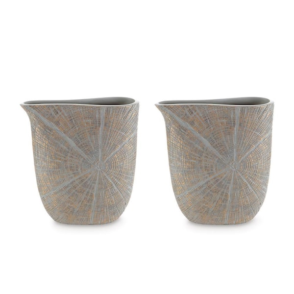 Benjara Denver 10.5 in. Gold Polyresin Round Decorative Vase (Set of 2)