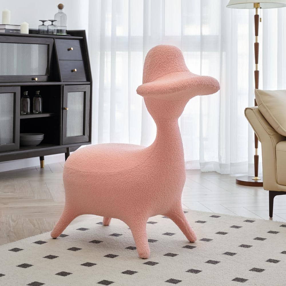 Sherpa Lamb Fabric Gaming Chair in Pink Lambswool Fabric Upholstered Accent