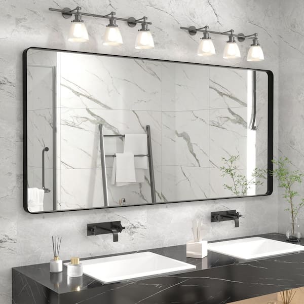 60 in. W x 28 in. H Rectangular Aluminum Alloy Framed and Tempered Glass Wall Bathroom Vanity Mirror in Matte Black