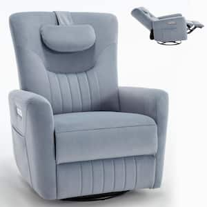 32.68 in. W Blue Polyester Swivel and Rocker Power Recliner Chair with USB and Type-C Ports