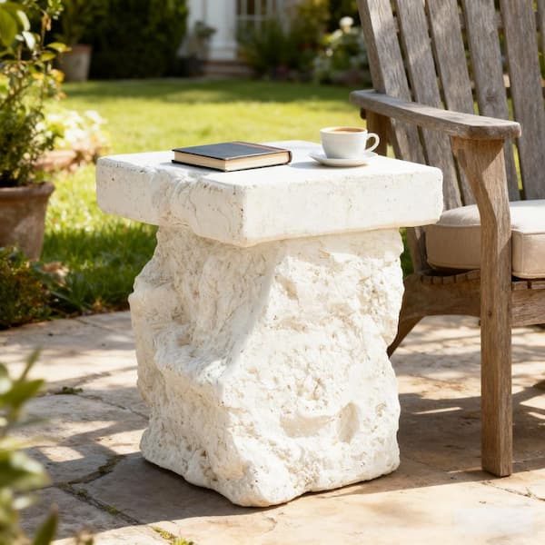 Talia Modern Patio Magnesium Oxide (MGO) Square Indoor and Outdoor Side Table, White