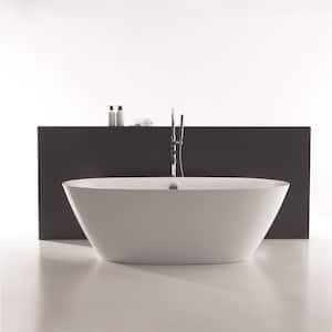 71 in. Acrylic Flatbottom Double Ended Freestanding Soaking Bathtub in White with Polished Chrome Overflow and Drain