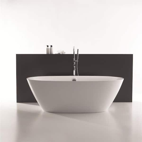 Empava 71 in. Acrylic Flatbottom Double Ended Freestanding Soaking Bathtub in White with Polished Chrome Overflow and Drain
