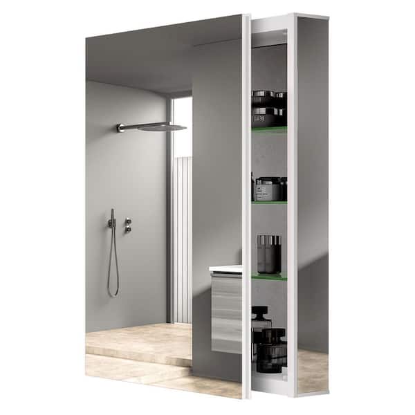 Zeafive Vie 20 in. W x 30 in. H White Rectangular Recessed or Surface Mount Aluminum Medicine Cabinet with Mirror Tri-View Cl