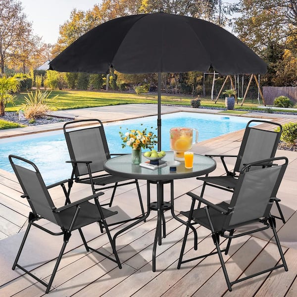 home depot small patio furnitures w umbrella on small patio Amazon.com: MONDAWE 5 Piece Outdoor Dining Sets Cast Aluminum Furniture Set Dining Table and Swivel Chairs with Hole Weather Resistant Cushions for Backyard : Patio, Lawn & Garden coated iron round patio table and bistro Amazon.com: PHI VILLA Outdoor Patio