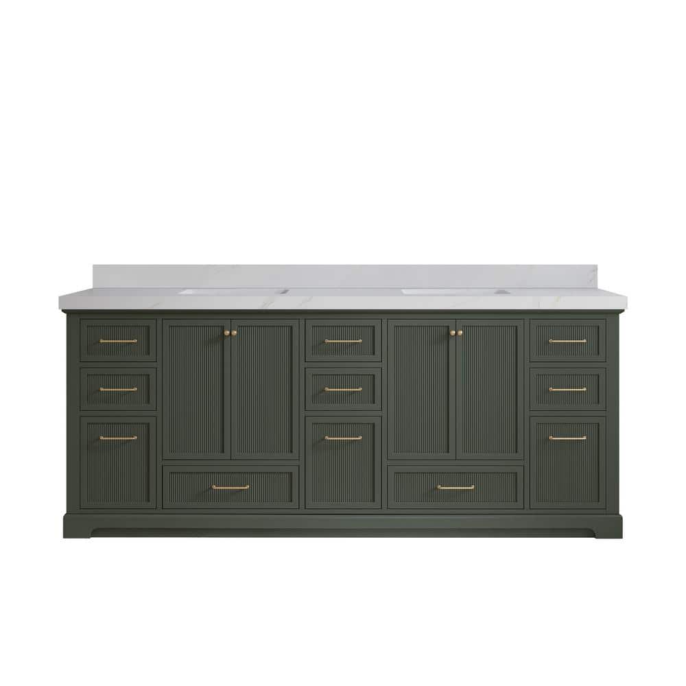 Alys 84 in. W x 22 in. D x 36 in. H Double Sink Bath Vanity in Pewter Green with 2 in. Calacatta Sienna Qt. Top price history on PriceWatchPro