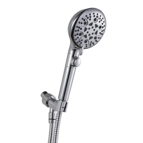 Wudkey 1-Piece 8-Mode High Pressure Handheld Showerhead in Silver with On Off Switch, 79 in. Hose, Bracket and Adhesive Holder