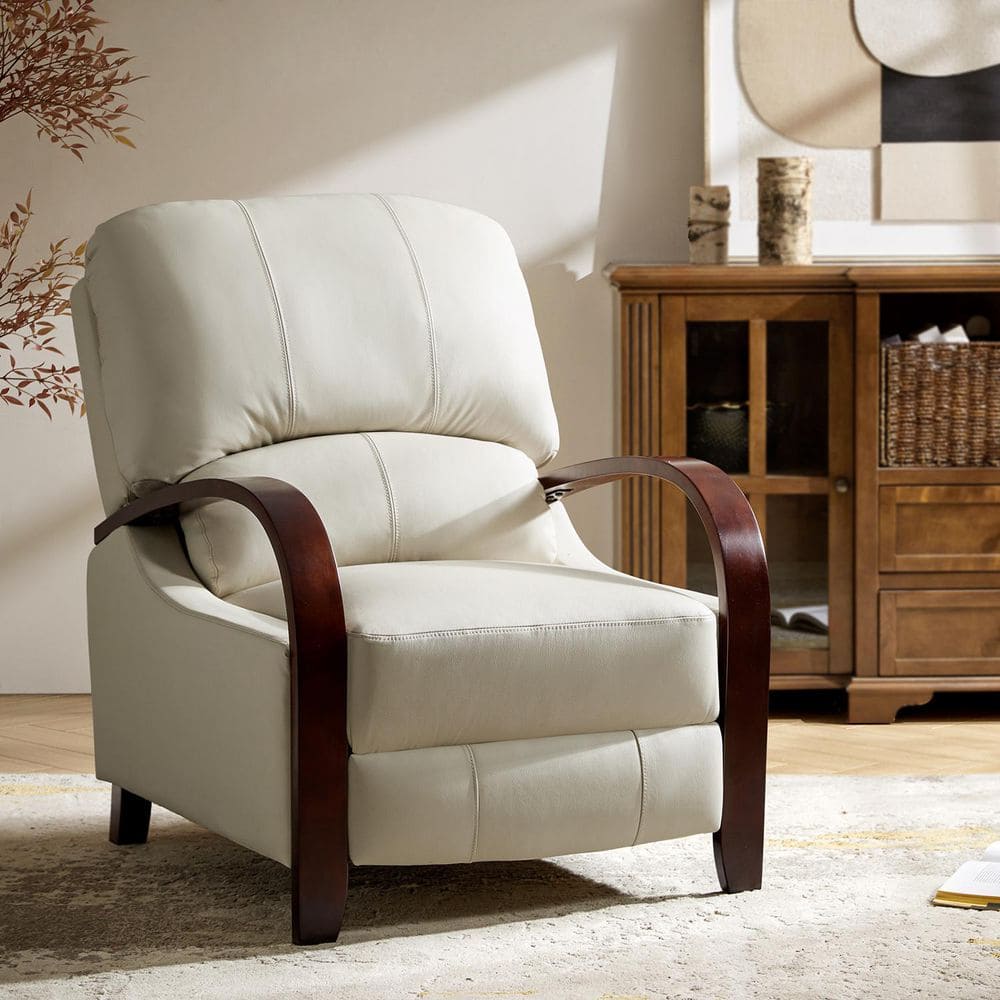 ARTFUL LIVING DESIGN Ernesto Beige Genuine Leather with The Wooden