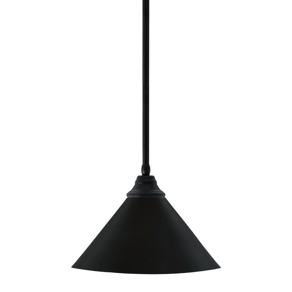 Sparta 100-Watt 1 Light Matte Black Shaded Pendant Light with 14 in. Matte 