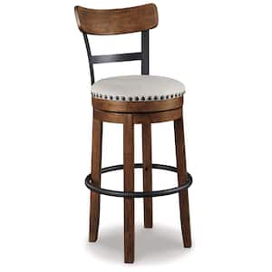 38 in. Brown and Black Low Back Wooden Frame Bar Stool with Polyester Seat
