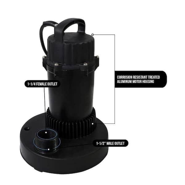 Heavy Duty Submersible 1/2 hp. Sump Pump Kit with Float Switch, Check  Valve, and Torque Wrench, Black, 4 Piece