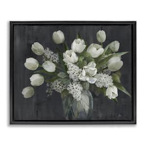 Traditional Tulips on Gray by Nan Black Floater Frame Nature Graphic Art Print 25 in. x 31 in.