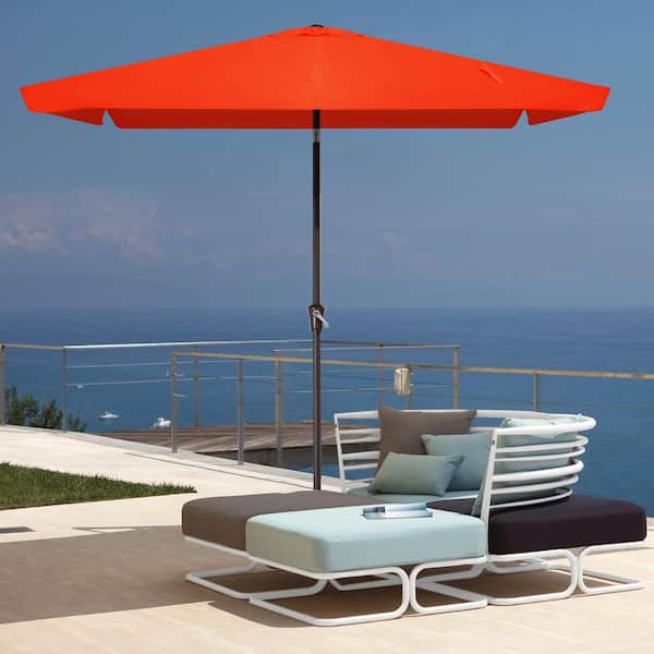JEAREY 6.5 ft. x 10 ft. Rectangular Steel Market Crank and Tilt Outdoor Patio Umbrella in Pumpkin