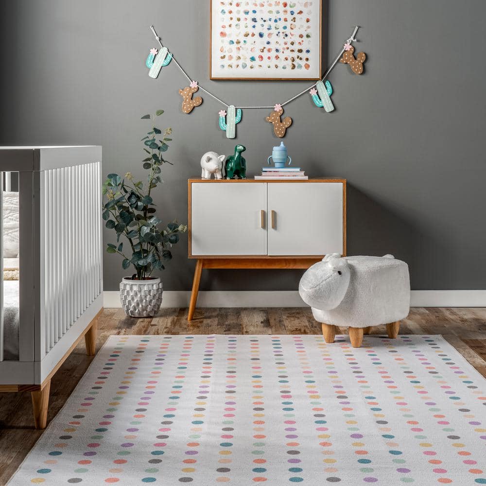 Eco-Friendly Ivory Synthetic 4' x 6' Reversible Kids Rug