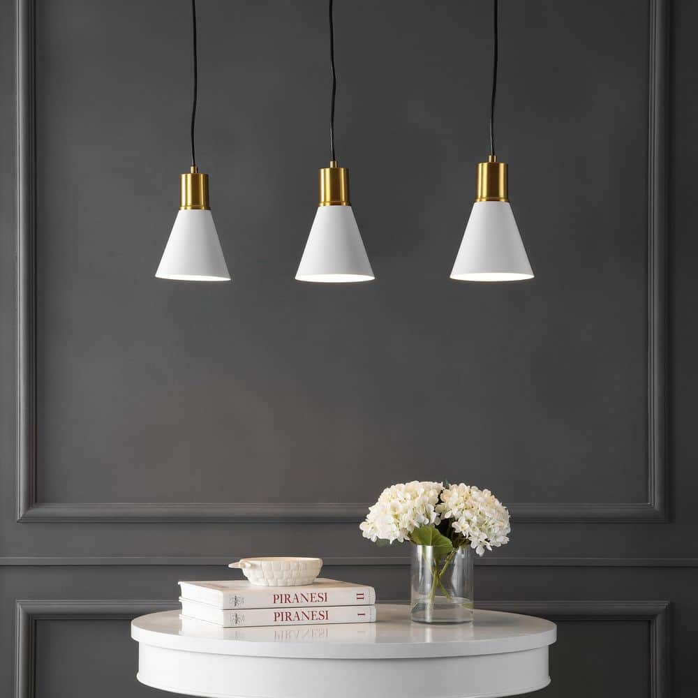 Apollo White and Brass Gold 33.5" Adjustable Linear LED Pendant