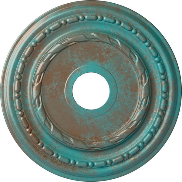 Ekena Millwork 1-1/4 in. x 17-7/8 in. x 17-7/8 in. Polyurethane Dublin Ceiling Medallion, Copper Green Patina