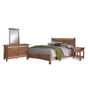 Forest Retreat Brown Teak Wood King Bed, Night Stand, Dresser and Mirror