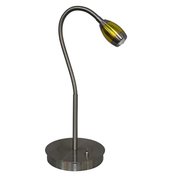DAYLIGHT24 12 in. Brushed Nickel Finish and a Gold Accented Anodized Aluminum Shade LED Swing Arm Desk Lamp