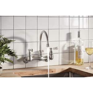 Elmhurst Two Handle Wall Mount Standard Kitchen Faucet in Stainless