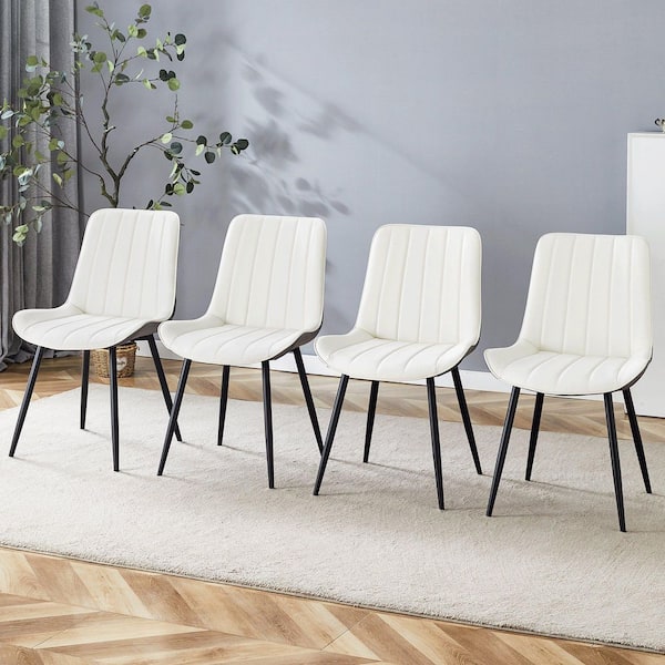Dark Gray,White/Black PU Leather Metal Frame Dining Chairs Set of 4