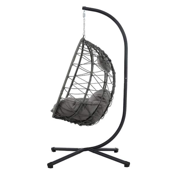39.3 in. Seats 1-Person Metal Patio Swing Egg Chair with Stand for Bedroom Living Room Balcony