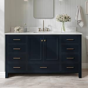 Cambridge 61 in. W x 22 in. D x 35.25 in. H Vanity in Midnight Blue with White Marble Vanity Top with Basin