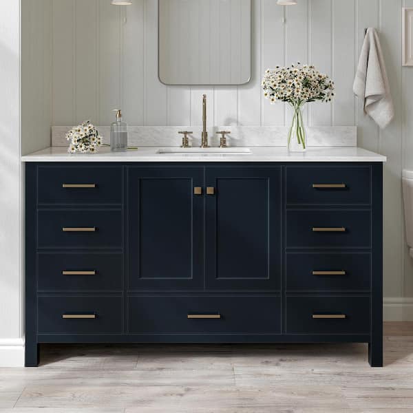 ARIEL Cambridge 61 in. W x 22 in. D x 35.25 in. H Vanity in Midnight ...