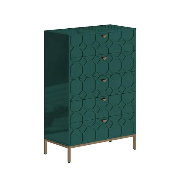 Boyel Living 49.2 in. H Freestanding Storage Cabinet Green 5 Drawer Accent Cabinet