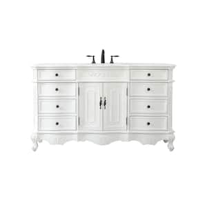 Simply Living 60 in. W x 21 in. D x 36 in. H Single Sink Bath Vanity in Antique White with Ivory White Engineered Marble