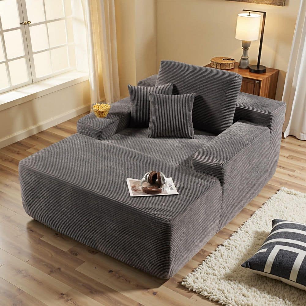 Allwex JOJO 67 in. Wide Square Arm Corduroy Modern Rectangle Lazy