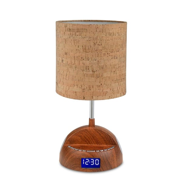 LighTunes Rhythm 15.25 in. Bluetooth Wood Grain Speaker Lamp with Alarm Clock, FM Radio and USB Charging Port