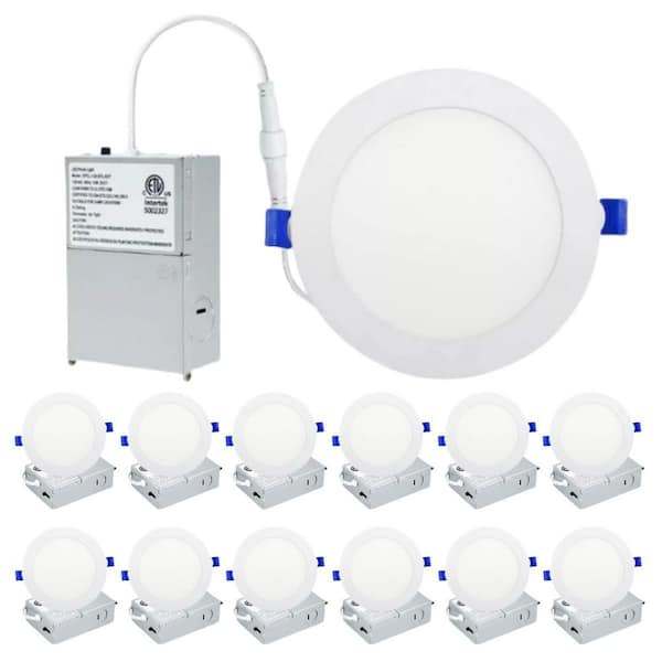 5/6 in. Ultra Thin LED Canless Wafer Downlight with J-Box 5CCT 1050-Lumen Integrated LED Recessed Light,IC Rated,12-Pack