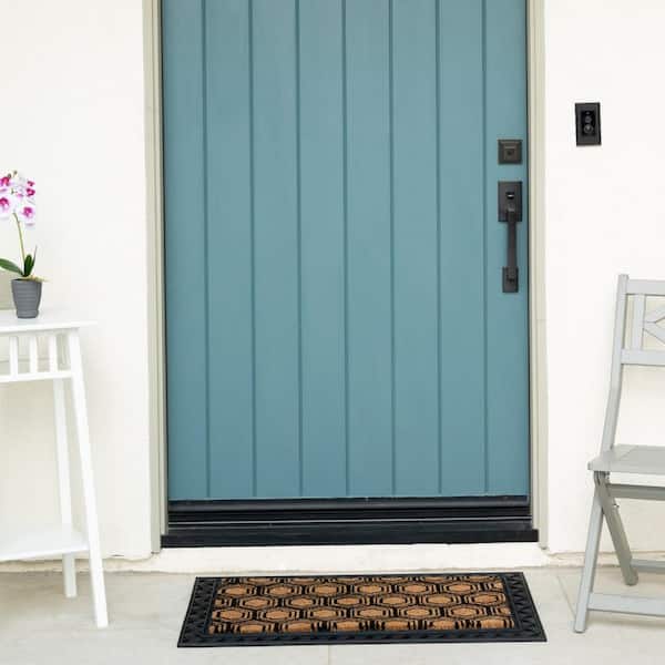 Black Hexagon 22 in. x 36 in. Coir Door Mat
