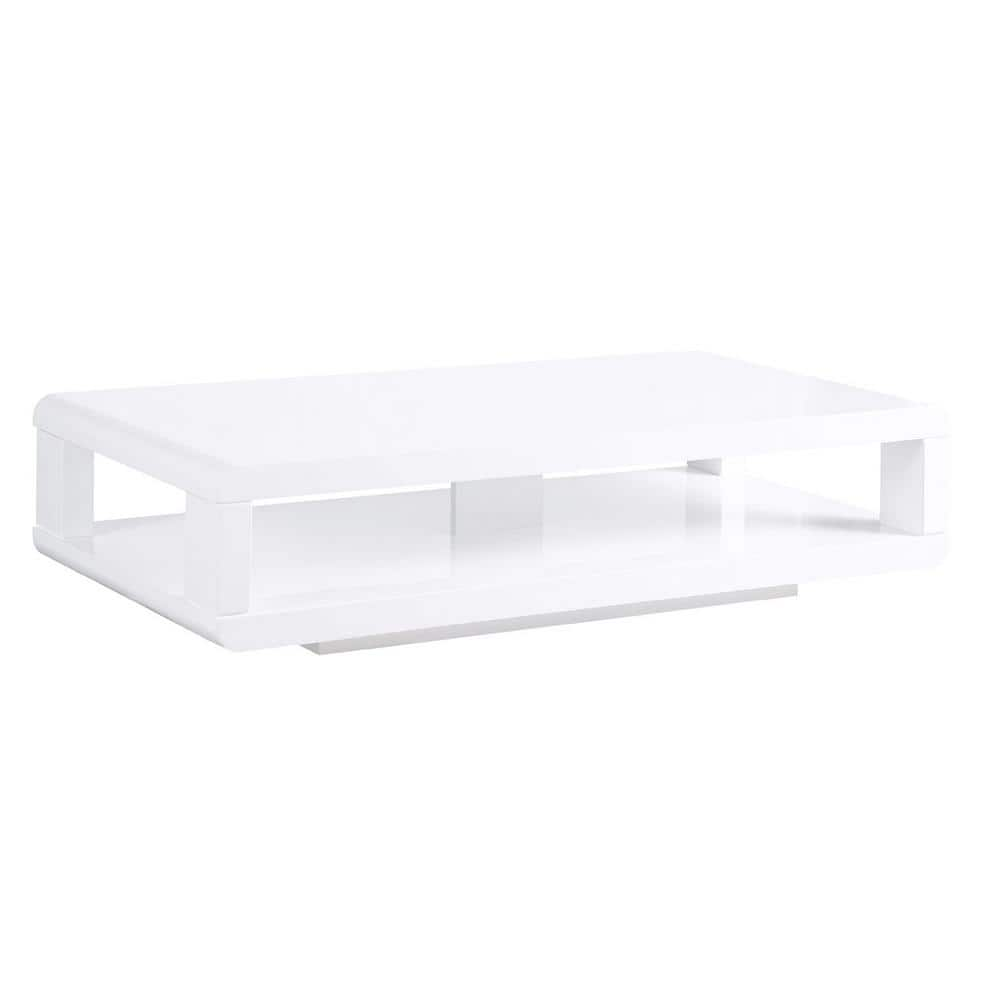 ARTIVA CASA 48 in. White Lacquered Rectangle Wood Top Coffee Table with ...