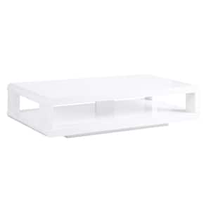 CASA 48 in. White Lacquered Rectangle Wood Top Coffee Table with Shelf