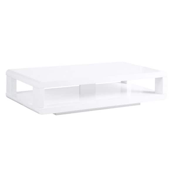 ARTIVA CASA 48 in. White Lacquered Rectangle Wood Top Coffee Table with Shelf