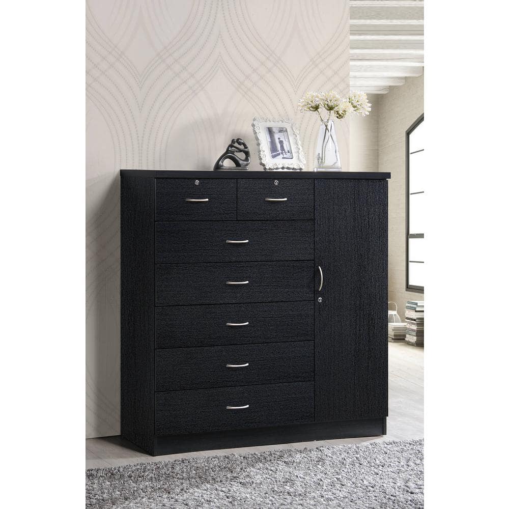 Freestanding Black Vertical Storage Chest with Lock and Rollers