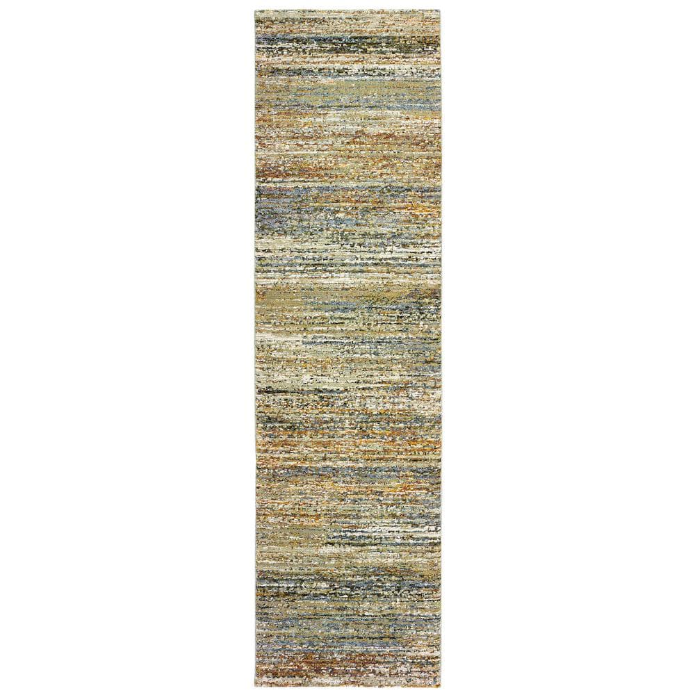 Audrey Gold/Green 2 ft. x 12 ft. Abstract Runner Rug