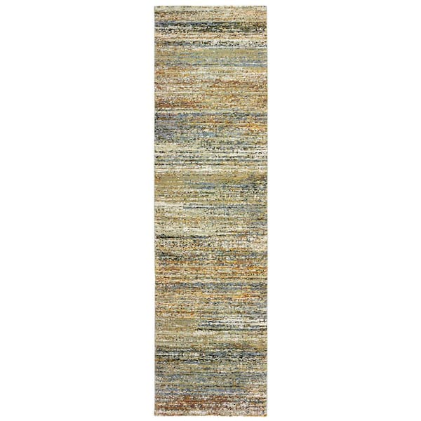 Audrey Gold/Green 2 ft. x 12 ft. Abstract Runner Rug