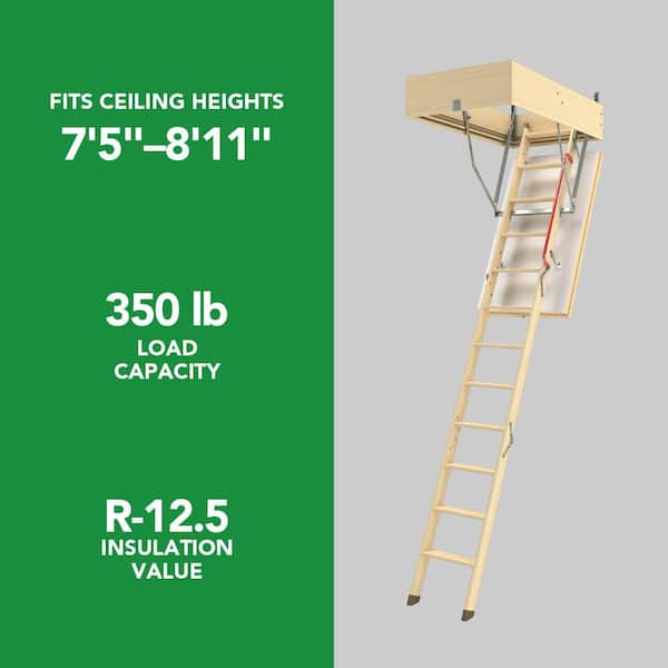 LWT Super-Thermo Insulated Wooden Attic Ladder 7 ft. 5 in. - 8 ft. 11 in., 25 in. x 47 in. with 350 lb. Load Capacity