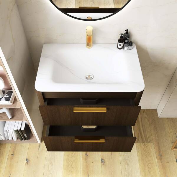 Yingze 30 in. Wall-Mounted Single Sink Walnut Bath Vanity with Yingze 30 in. Wall-Mounted Single Sink Walnut Bath Vanity with